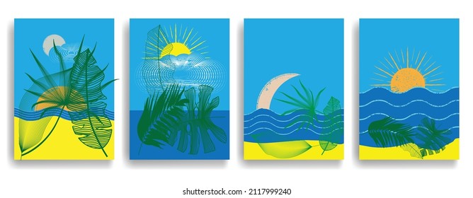 Elemento de diseño mínimo. Sol. Elemento de logotipo de Sunset. Arte bohemio. Ilustración vectorial. 