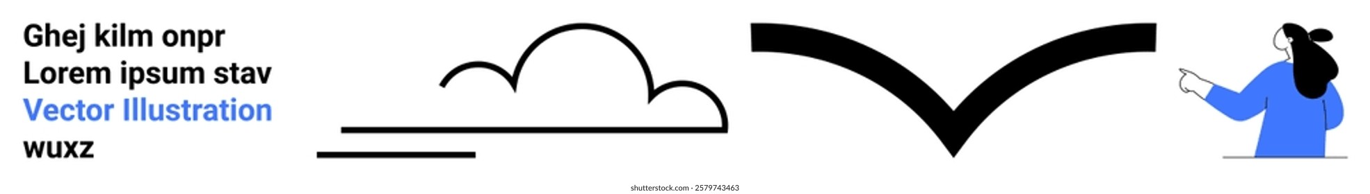 A minimal design featuring a cloud, a bird in flight, and a person observing. Ideal for simplicity, nature, minimalism, observation, and creativity themes. Banner for landing page