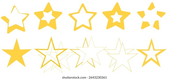 Minimal design featuring a set of yellow stars scattered on a white background, perfect for festive, cheerful, and decorative abstract or children’s themes.