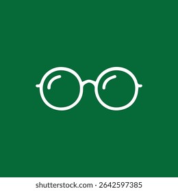 A minimal design featuring white round eyeglasses on a green background symbolizes vision and intellect in a clean simple style
