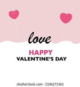 Minimal design Happy Valentine's day design greeting card. Pink heart balloon with pink background