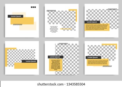 Minimal design layout. Editable square abstract modern geometric shape banner template for social media post promotion. Golden yellow and black frame in black and white background with stripe line. 