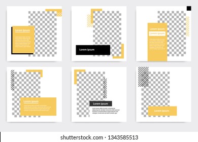 Minimal design layout. Editable square abstract modern geometric shape banner template for social media post promotion. Golden yellow and black frame in black and white background with stripe line. 