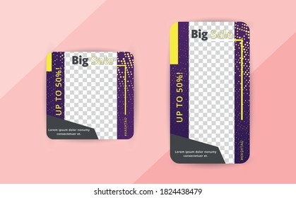 Minimal design layout. Editable square abstract modern geometric shape banner template for social media post promotion. Golden yellow and black frame in black and white background with stripe line.