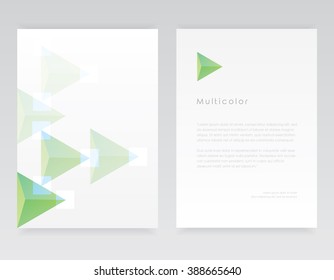 Minimal design letterhead template and brochure cover mockup with green transparent geometric triangular pattern for corporate identity