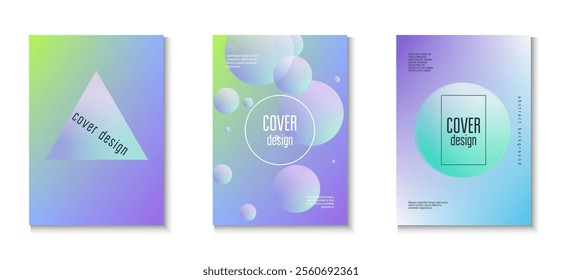 Minimal Design. Memphis Banner. Holographic Poster. Abstract Background. Cyberpunk Elegant Placard. Futuristic Circle Collection. Violet Triangle Set. Purple Minimal Design