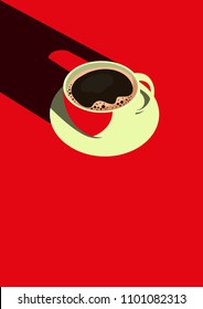 Minimal Design Poster Coffee Cup And Color Red Background & Good Morning Text. Top View Coffee vector and Illustration