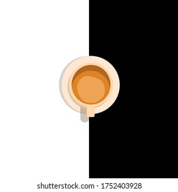 Afiche de diseño mínimo. Copa de café sobre fondo blanco-negro. Ilustración vectorial.