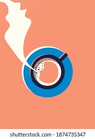 Minimal Design Poster. Coffee with smoke top view.