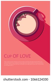 Minimal Design Poster. Cup of Coffee on a light Background & with copy space for text. Top view.