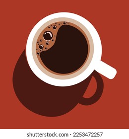 Minimal Design Poster. Cup of Coffee on a light background. Top View. Vector Ilustration.