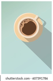 Minimal Design Poster . Cup of Coffee on a light Background . Top View.