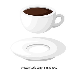 Minimal Design Poster . Cup of Coffee on a light Background Good Morning Text. Top View. Web site page and mobile app design vector illustration.