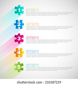 Minimal design puzzle or jigsaw style infographic with shadows and icons, one two three four fine steps