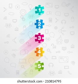 Minimal design puzzle or jigsaw style infographic with shadows and icons, one two three four fine steps