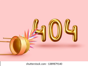 Minimal design with realistic shapes of 3d objects. Golden metal volumetric elements on the pink background. gold numbers error 404