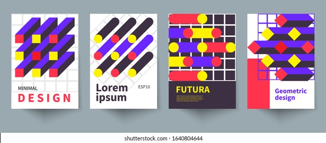 Minimal design, set of posters in swiss style, geometric retro backgrounds