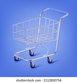 Minimal design shopping cart on blue background 3d illustration.