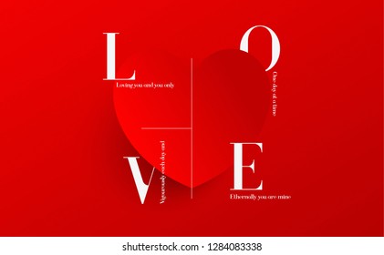 Minimal design for Valentines day. creative heart and text from each letter of Love. ideal for banner, poster, social media, print, cover, web, postcard, invitation, gift.