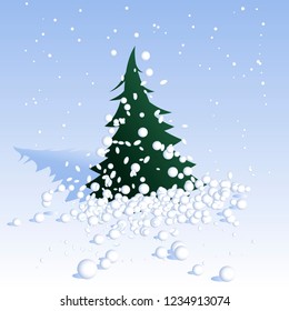 Minimal design Vector illustration of fir-tree covered with snow. Winter decorative element snowy spruce. 