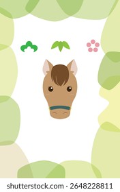 Minimal design, Year of the Horse New Year's card illustration with organic shape background.