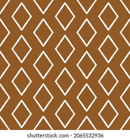 Minimal diamond berber carpet pattern repeat in brown ochre and white. Hand drawn seamless vector illustration print design. Great for home wear, carpets and ethnic boho projects. Surface pattern