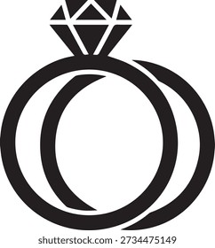 Minimal diamond engagement ring silhouette with wedding band icon