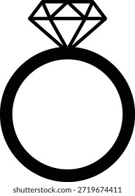 Silueta mínima del icono del anillo del diamante, símbolo de la joyería del compromiso y de la Boda