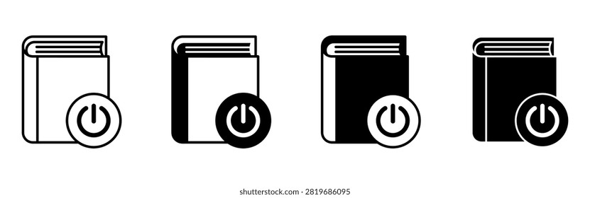 Minimal digital book icon featuring a power symbol for technology and education concepts
