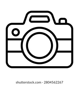 Minimal digital camera with circular lens and clean monochrome lines. Suitable for photography, media, travel, documentation, and content creation related themes.