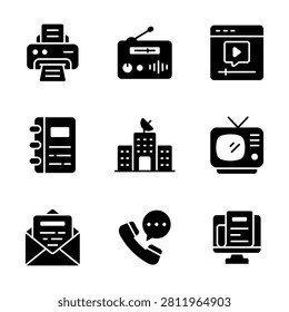 Minimal digital communication glyph icon pack for broadcasting and media projects.