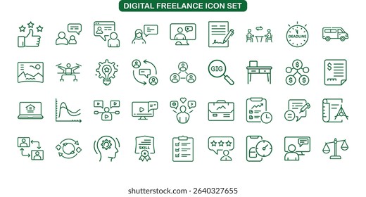 Minimal Digital Freelance Icon Set in Line Style