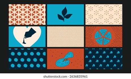 Minimal digital papers with basil leaves, wavy lines, and organic forms ideal for modern packaging, branding, web design, invitations, and creative projects needing a clean, natural, elegant look.