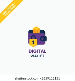 Minimal digital wallet logo with lock, representing secure payments, finance, and crypto. Perfect for fintech apps, secure banking, or e-wallet services.