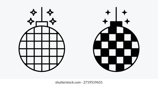 Minimal disco ball icon representing nightlife, dance floor, party vibes, music events, and club entertainment in vector style.