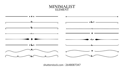 Minimal divider with sparkles, set of borders and retro decorations, dividers, line drawings. Vector illustrations.