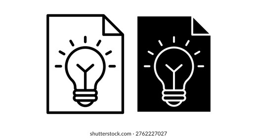 Minimal document icon set featuring light bulb symbol representing creativity innovation and ideas suitable for brainstorming apps business tools and digital platforms