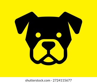 Icono mínimo del logotipo de la cara del perro en negro sobre fondo amarillo, diseño plano moderno del Vector conveniente para la marca, negocio del animal doméstico, App móvil, mascota y uso del logotipo.