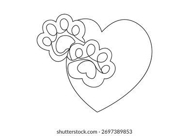 Desenho de linha contínua de traço de pata de cachorro mínimo isolado no branco