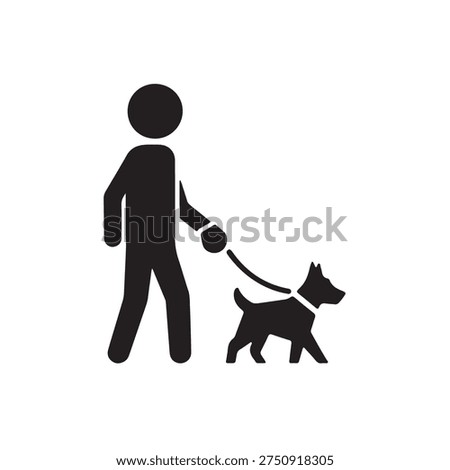 Minimal Dog Walking Icon With Human And Dog On Leash Flat Vector