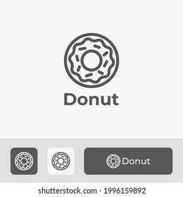 Minimal Donut Logo Design With Chocolate Sprinkles, Tasty Donut Icon Symbol Illustration, Simple Logo With Line Art Style