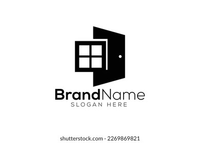 Plantilla mínima de diseño del logotipo de la puerta y del icono de la ventana