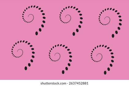 Minimal dotted spiral design elements in repeating pattern with pink background for prints