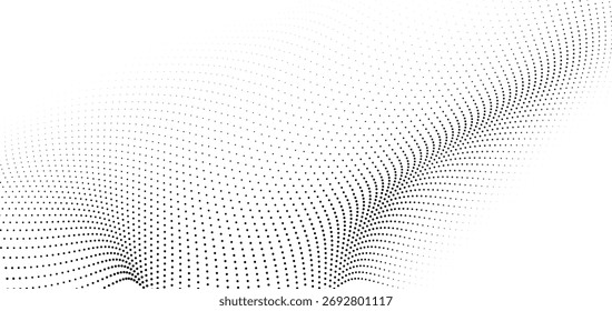 Onda punteada mínima que fluye a través del espacio en blanco, desvanecimiento suave, malla aireada del medio tono para el fondo elegante de la tecnología, diseño abstracto moderno para la presentación del encabezado del Anuncio