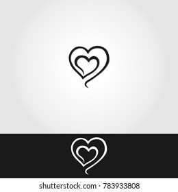 Minimal double heart shape in black and white