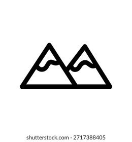 Minimal Double Mountain Icon With Wavy Line. Simple Landscape Symbol for Design