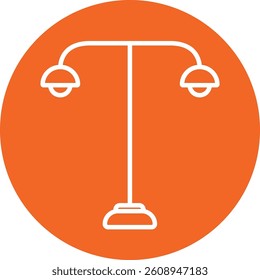 Minimal Double Street Lamp Icon on Orange Circle Background