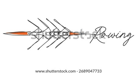 Minimal drawing. Hand drawn line art vector of rowing. Boat rowing competition doodle.