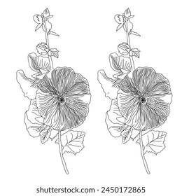 Minimal drawn floral botanical line art. Bouquets. Trendy elements of wild and garden plants, branches, leaves, flowers, herbs. Vector illustration for logo or tattoo, invitation, save the date, card