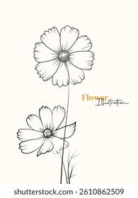 Minimal drawn floral botanical line art. Bouquets. Trendy elements of wild and garden plants, branches, leaves, flowers, herbs. Vector illustration for invitation, save the date, card, wedding card.